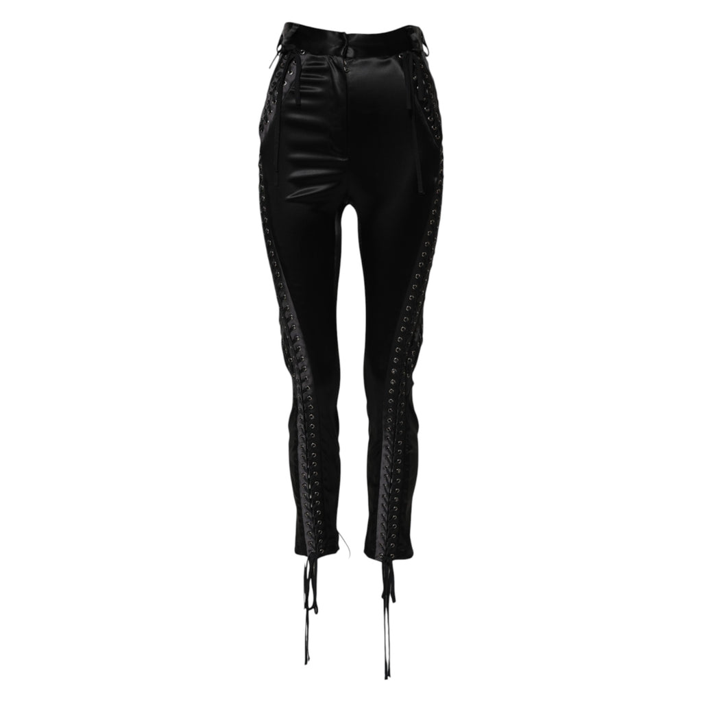 Black Lace Details High Waist Skinny Pants