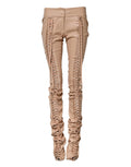 Dolce & Gabbana Beige Lace Details Mid Waist Skinny Pants
