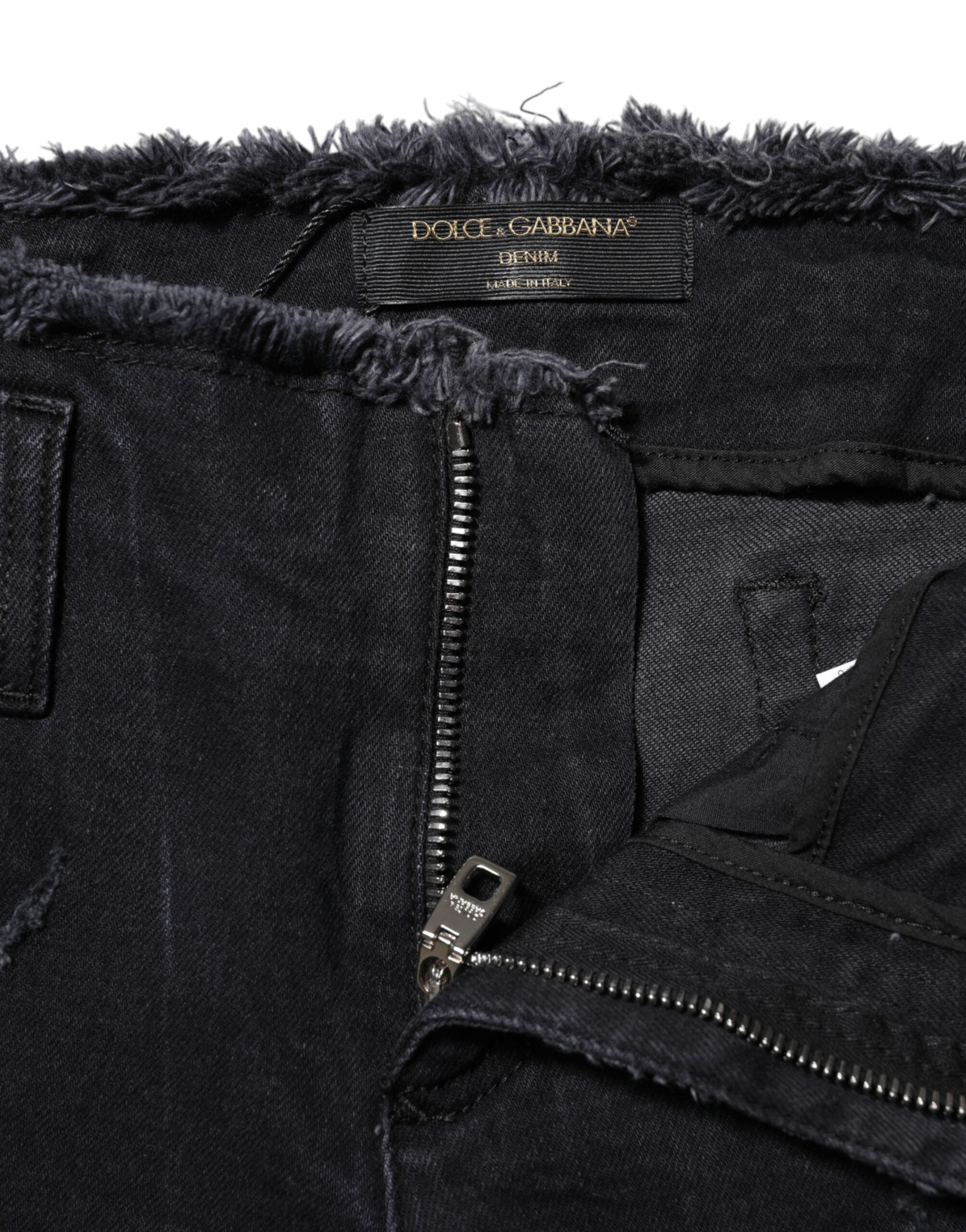 Black Cotton Tattered Skinny Denim Jeans