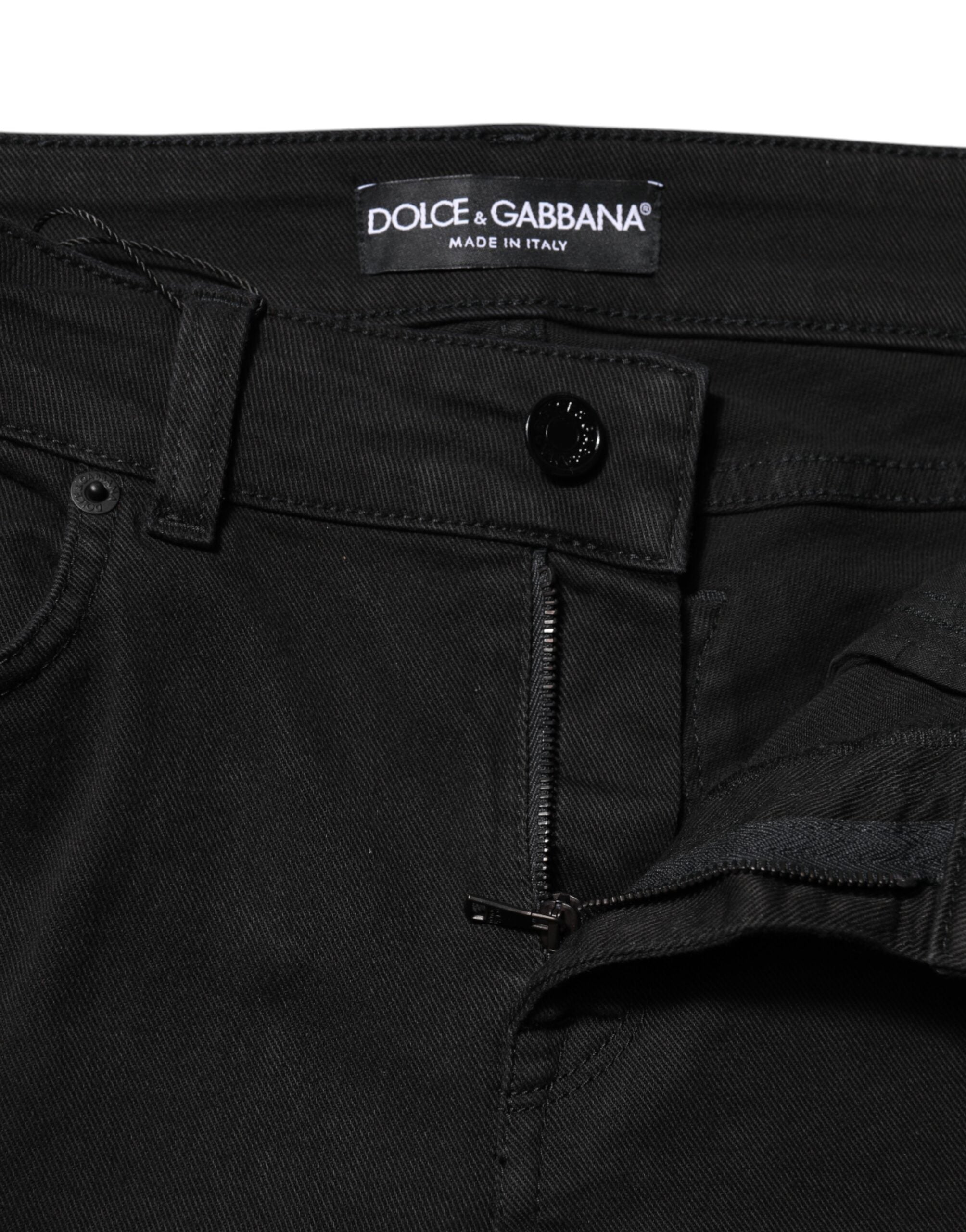 Black Cotton Skinny Mid Waist Denim Jeans