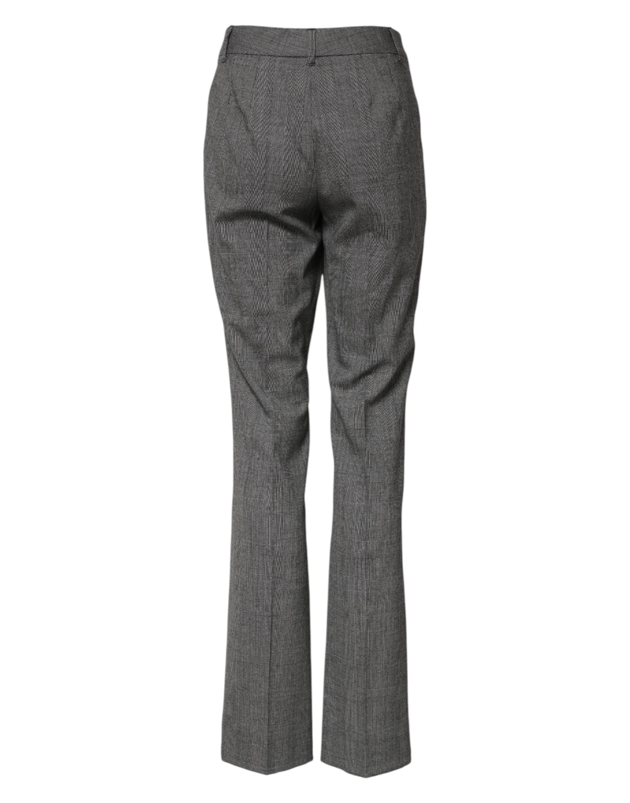 Gray Checkered High Waist Flared Pants
