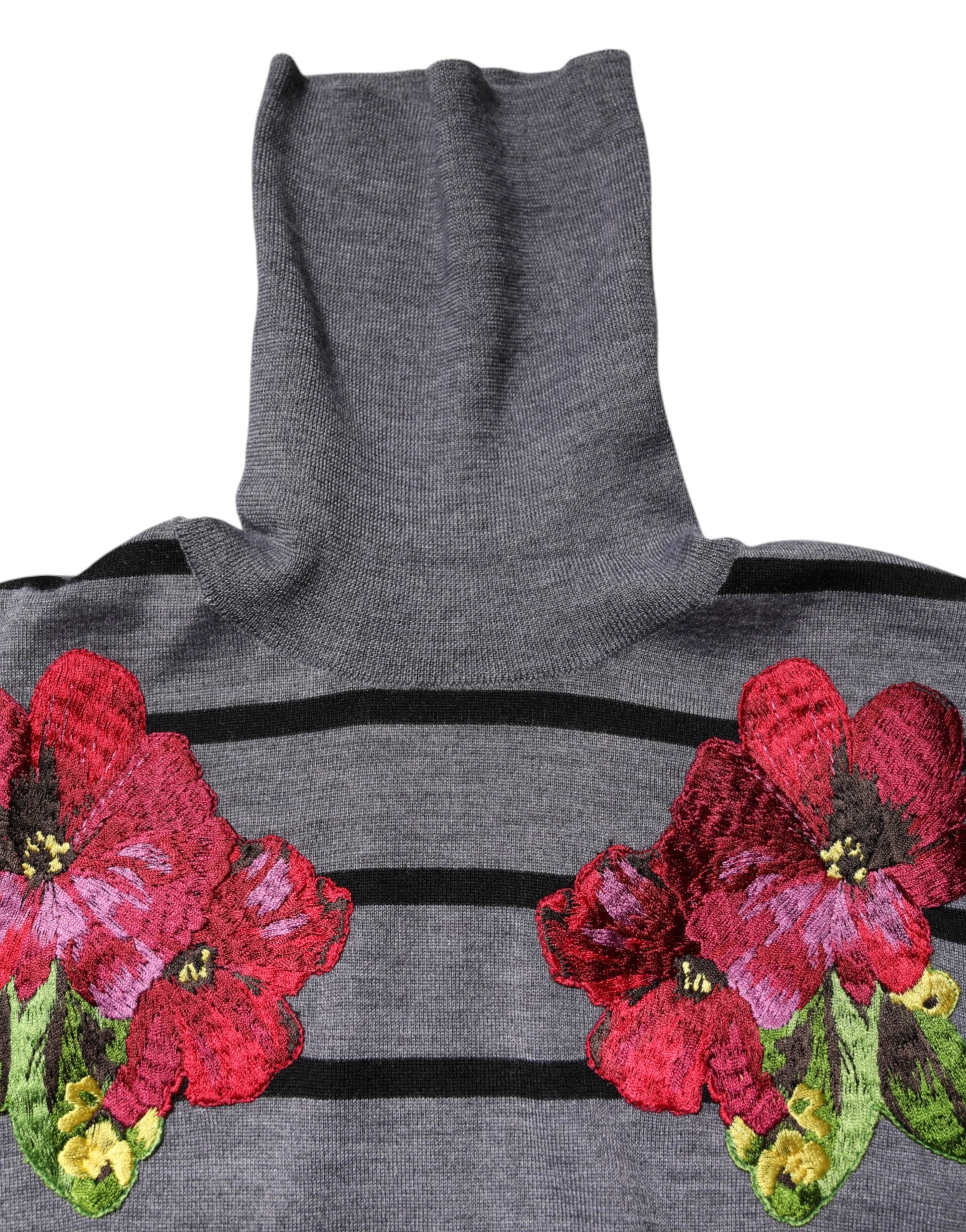 Gray Floral Embroidery Pullover Sweater