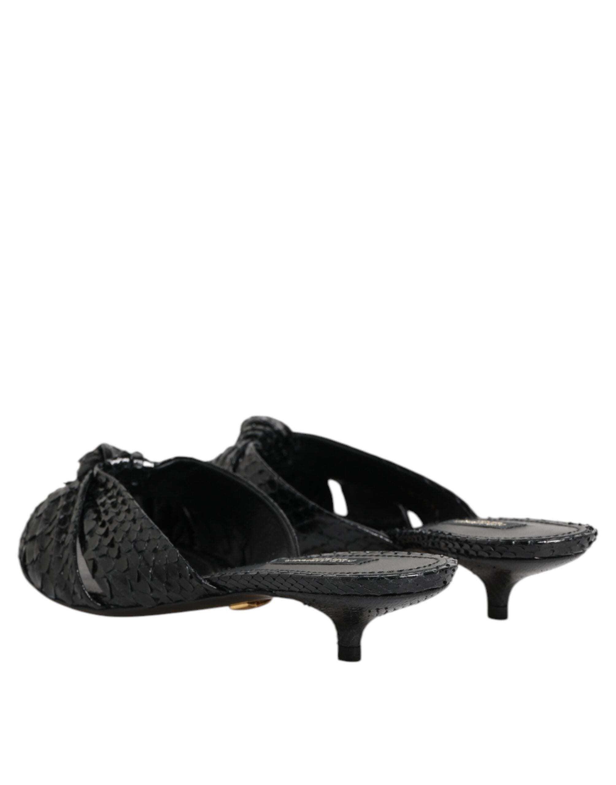 Black Leather Heels Slides Sandals Shoes