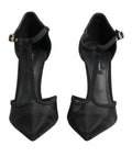 Black Mesh T-strap Stiletto High Heels Shoes