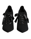 Black Lace Up Stiletto Heels Pumps Shoes