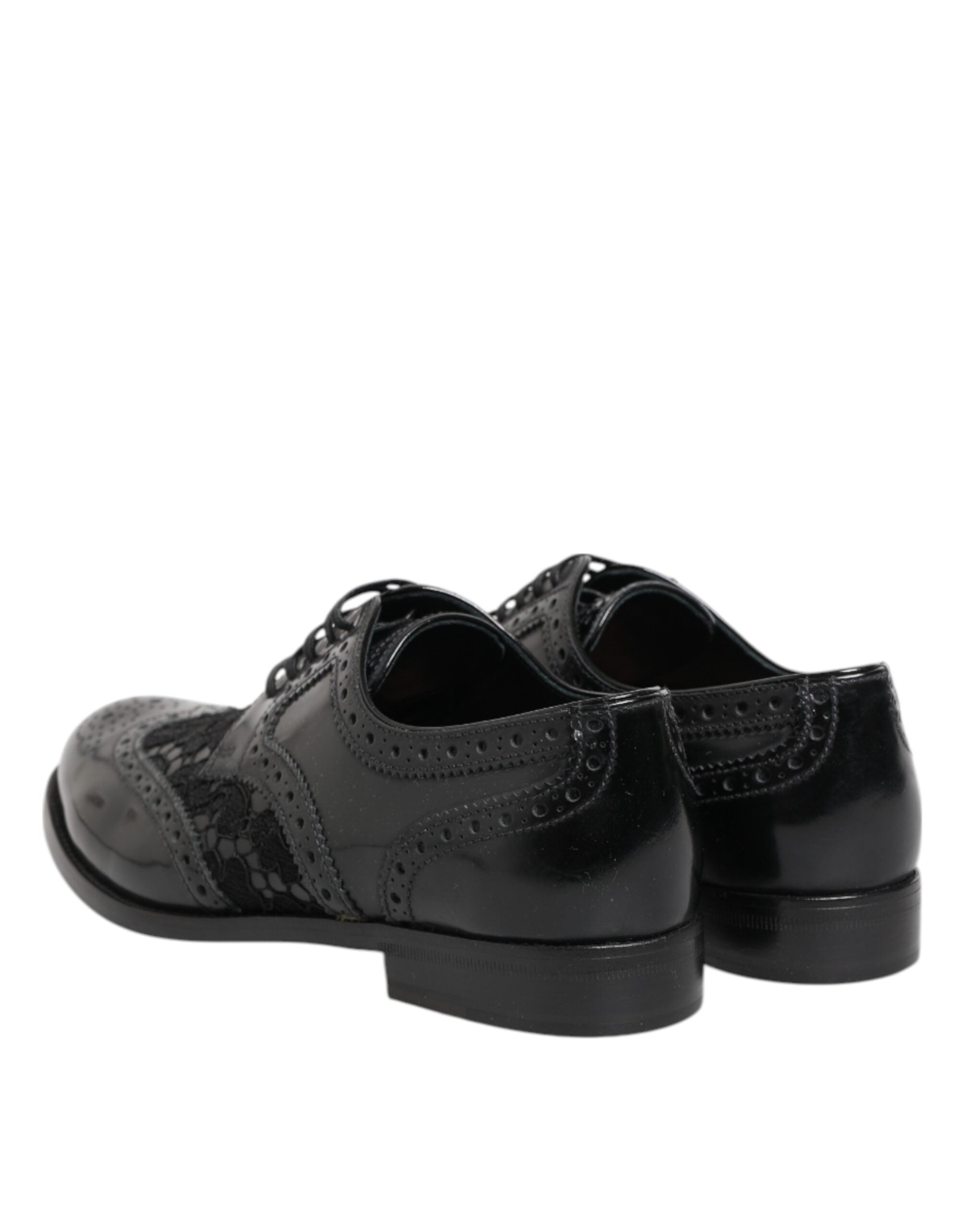 Black Leather Floral Lace Dress Formal  Shoes