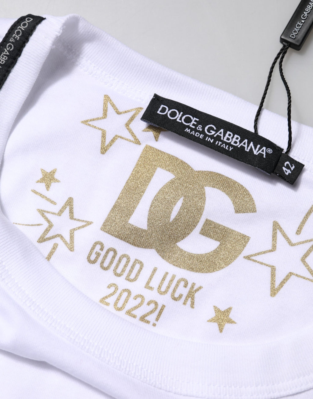 White Cotton Goodluck 2022 Crew Neck T-shirt