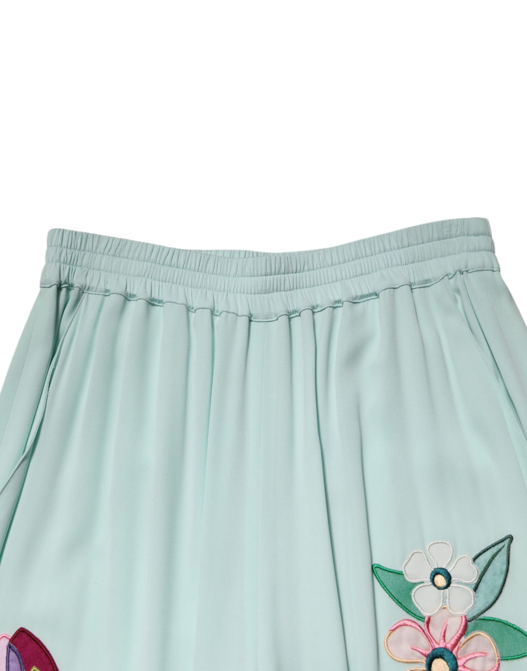 Green Floral Garterized Straight Pajama Pants