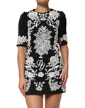 Black Lace Trim Short Sleeves A-line Dress