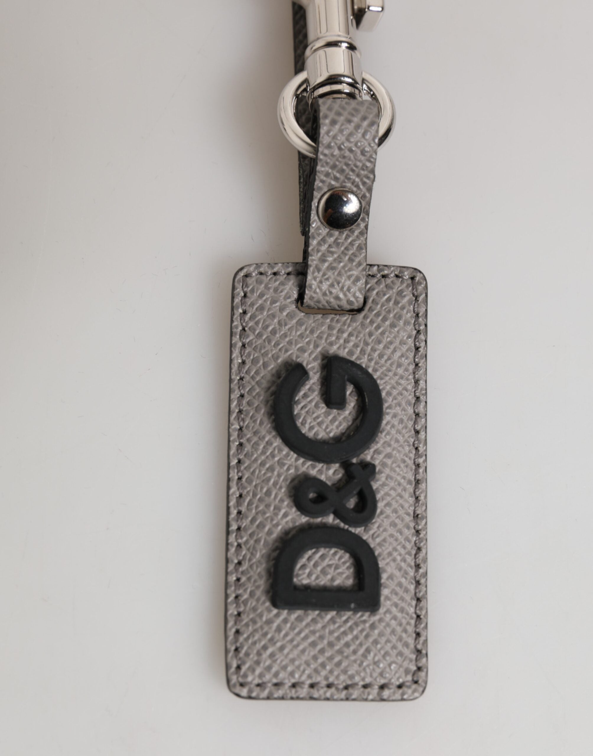 Gray Leather Logo Metal Ring Keychain Holder Men Keyring
