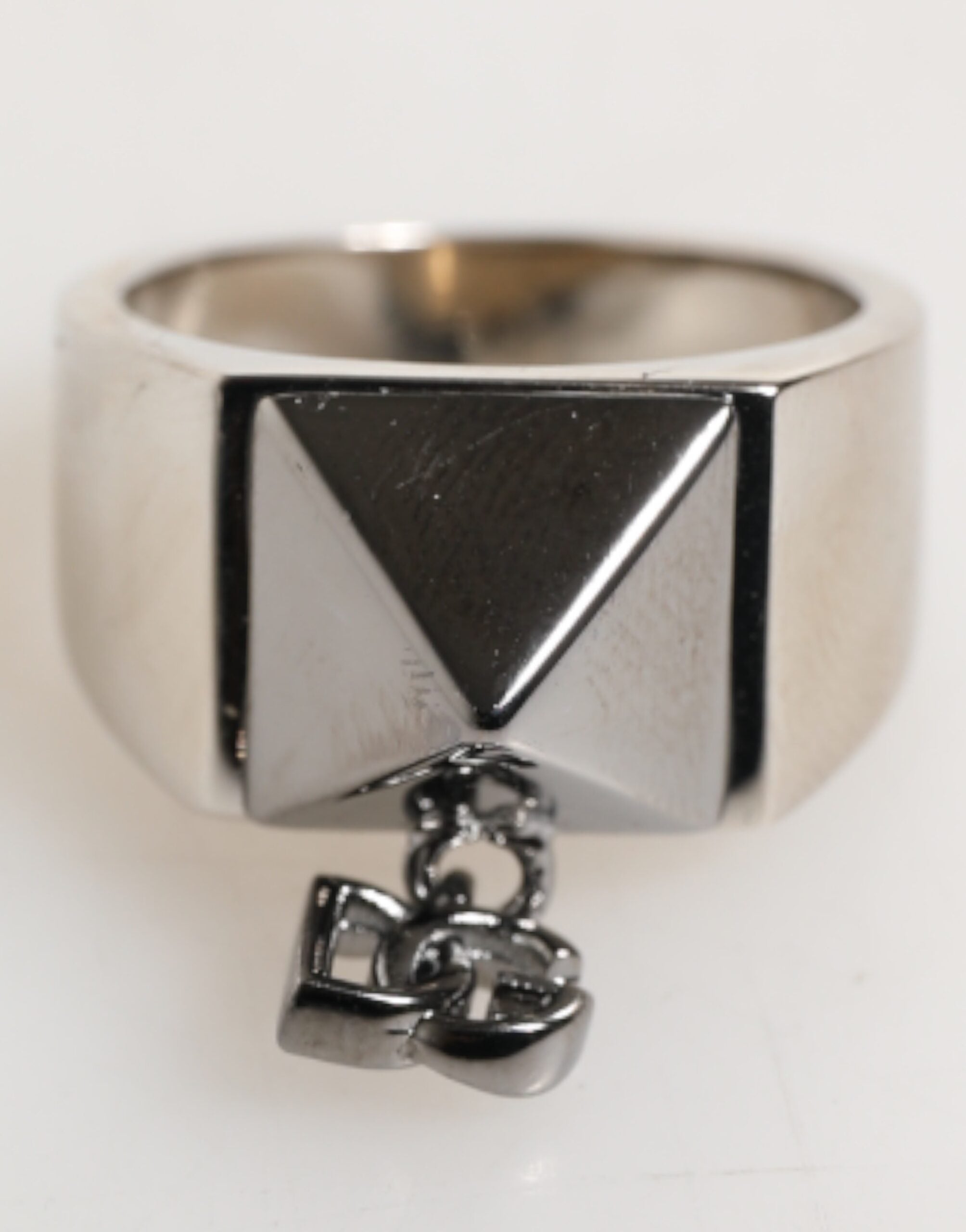 Silver Tone Pyramid DG Logo Real Brass Ring