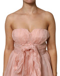 Pink Silk Chiffon A-line Pleated Midi Dress