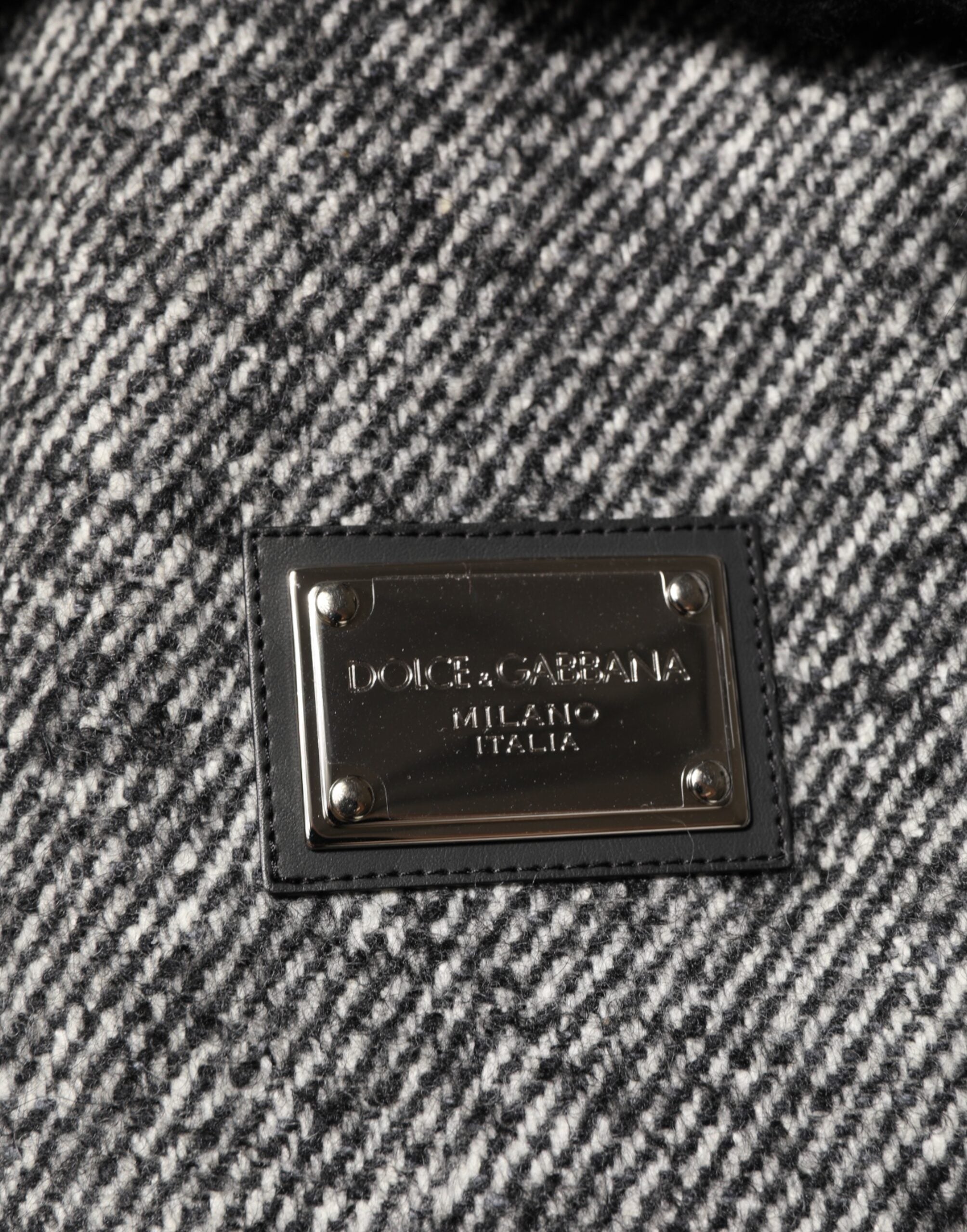 Gray Wool Herringbone Shearling Collar Bomber Jacket