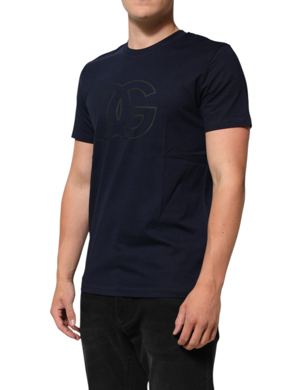 Dolce & Gabbana Dark Blue Cotton DG Logo Print Men’s Top T-shirt