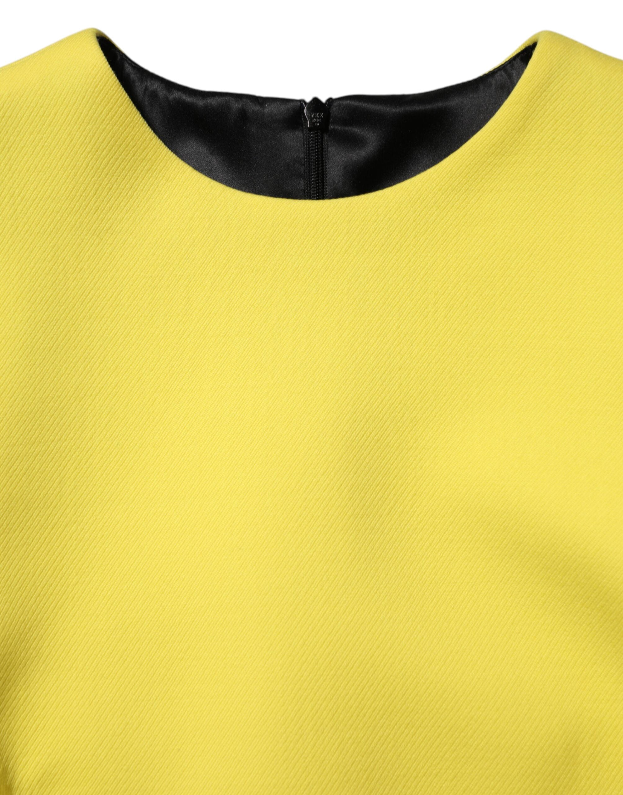 Yellow Viscose Acetate Mini Long Sleeve Dress