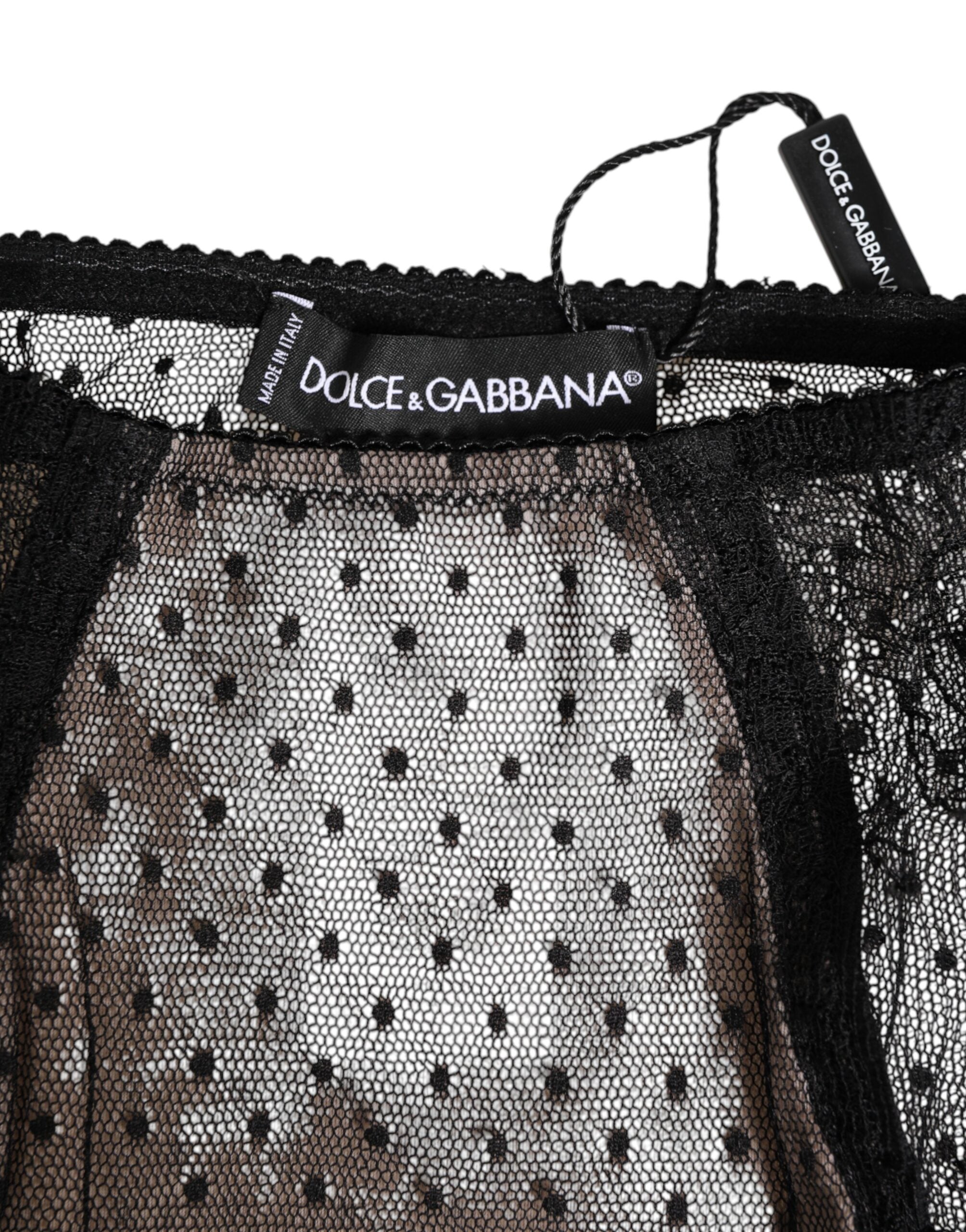 Black Sheer Polka Dot Lace High Waist Underwear