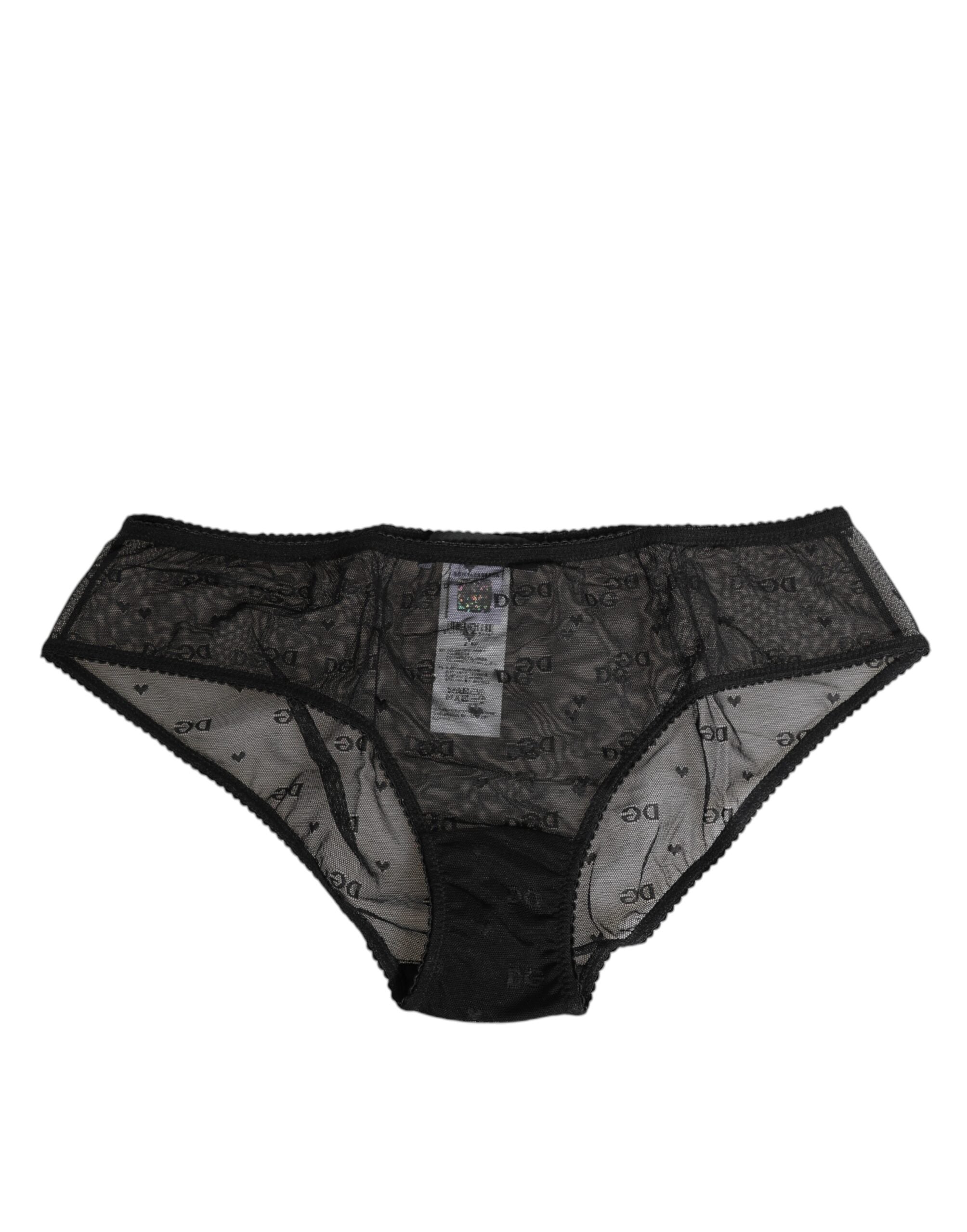 Black Sheer Mesh Lace Polka Dot Logo Underwear