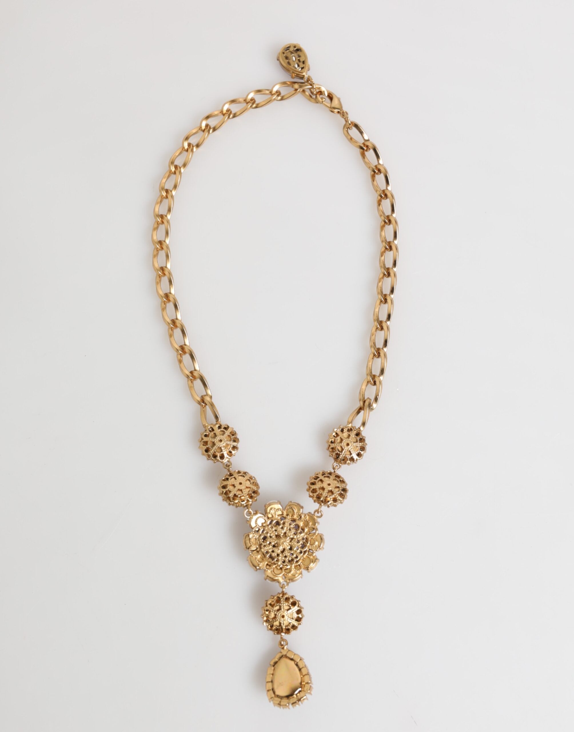 Gold Brass Crystal Pearl Purple Floral Pendant Jewelry Necklace