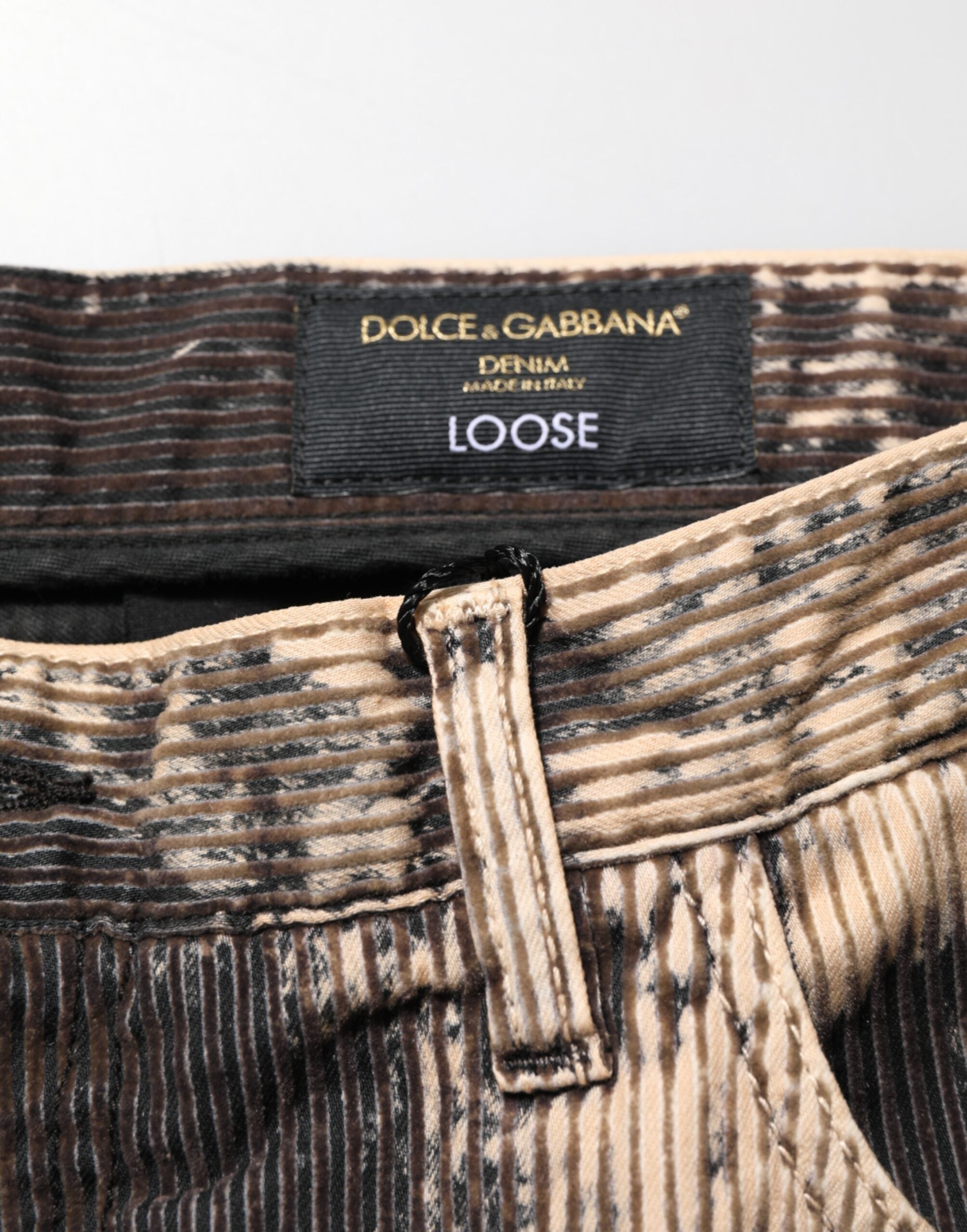 Beige Black Corduroy Tie-Dye Cotton Blend Pants