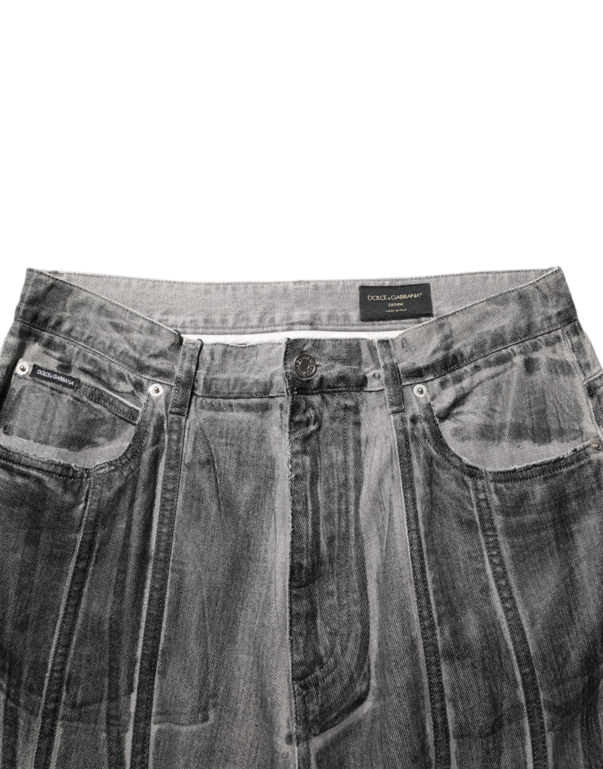 Black Grey Graphic Print Denim Pants Jeans