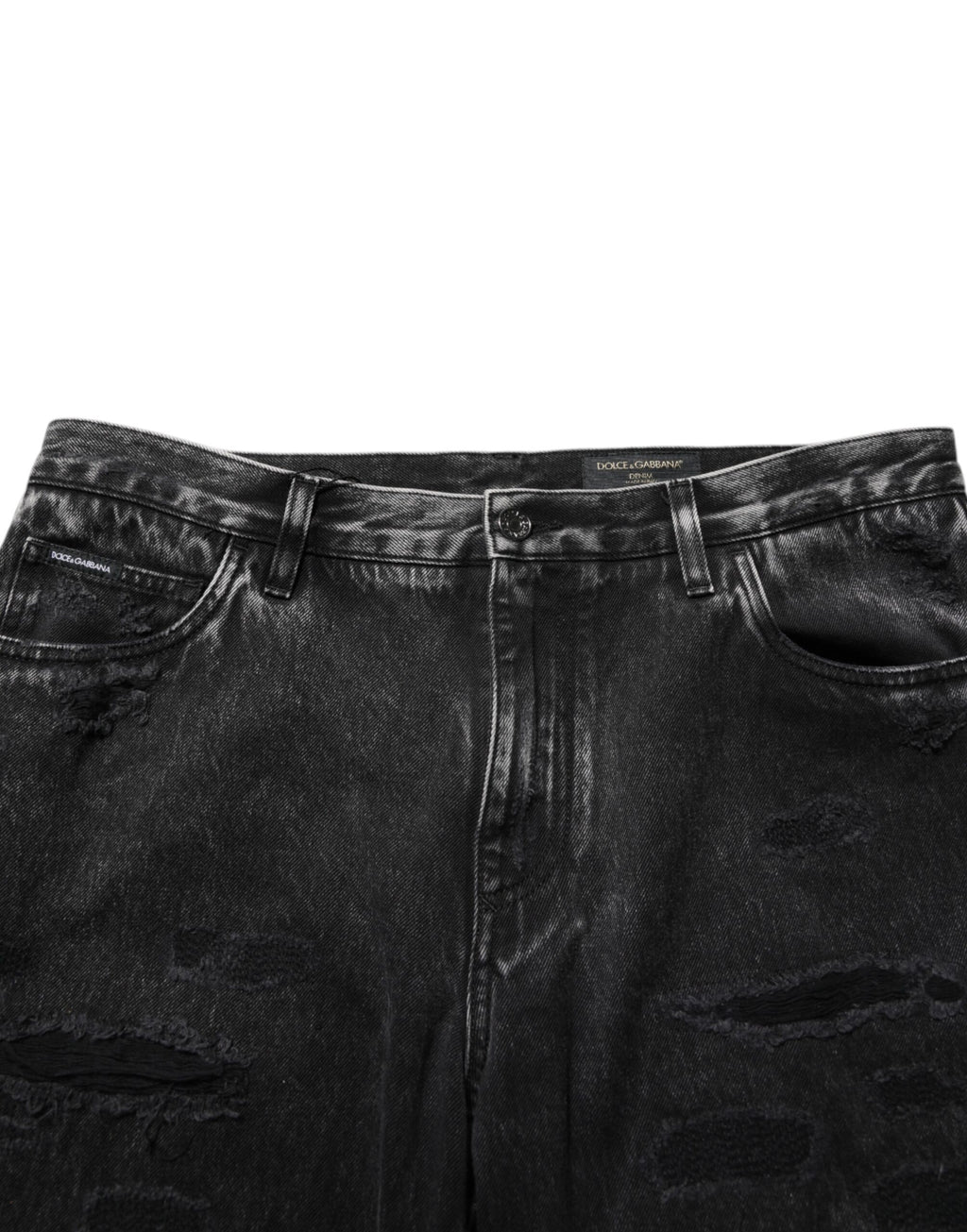 Black Washed Ripped Loose Cotton Denim Jeans
