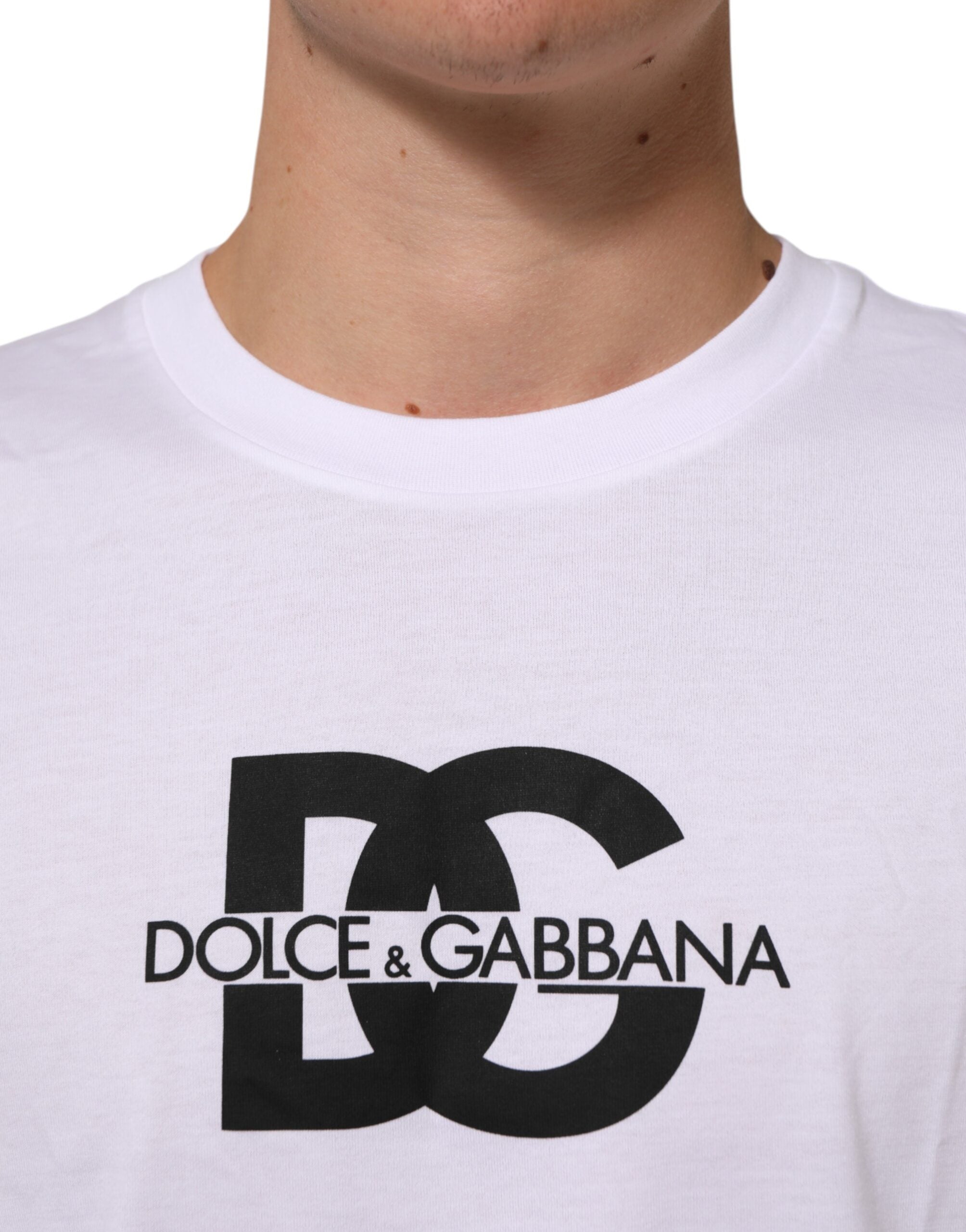 White Logo Print Cotton Crew Neck Men T-shirt