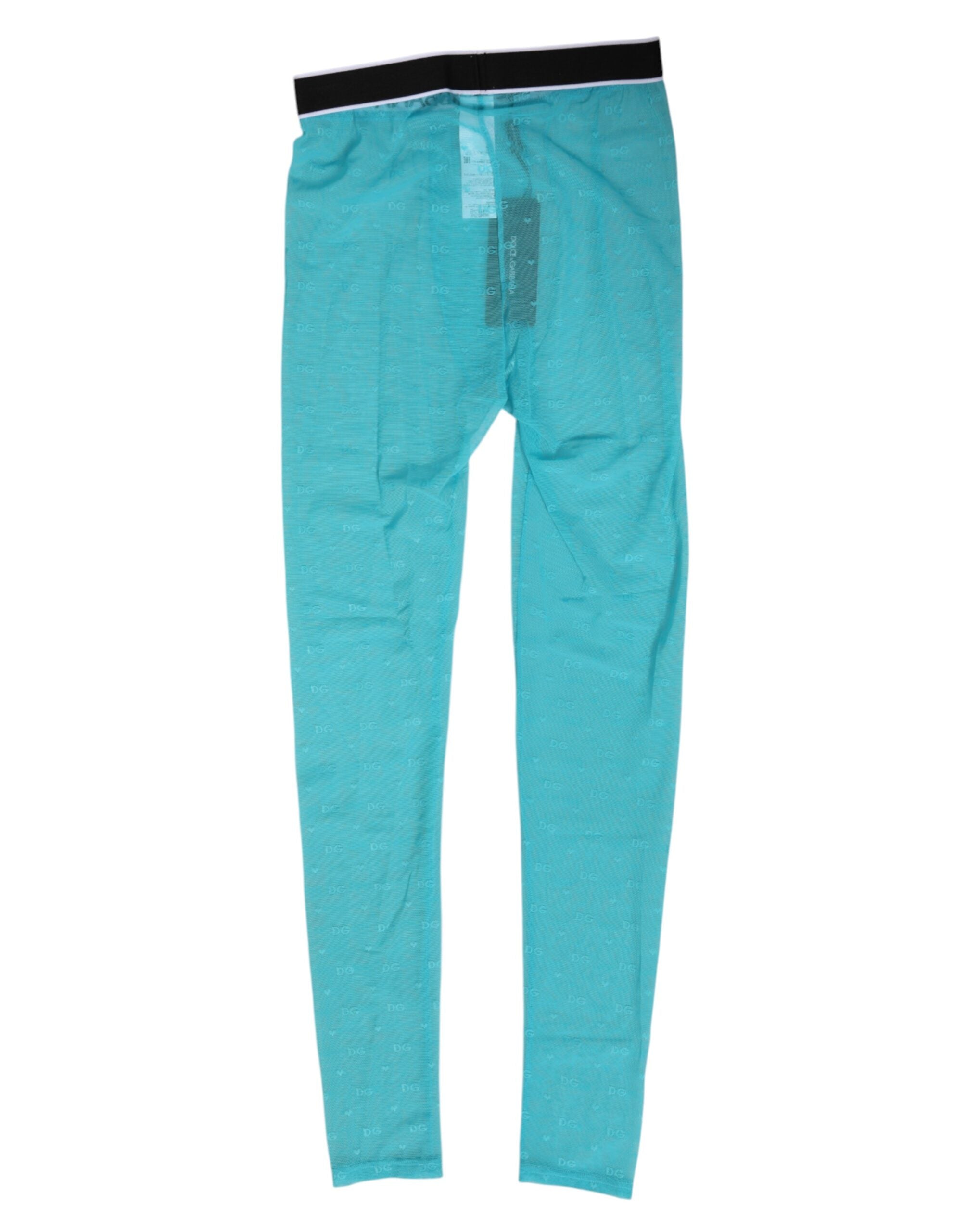 Light Blue Nylon Logo Lace Leggings Pants Underwear