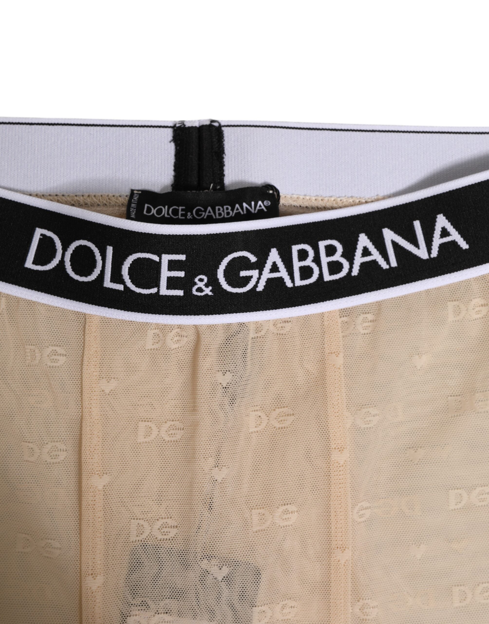Beige Nylon Logo Lace Leggings Pants Underwear