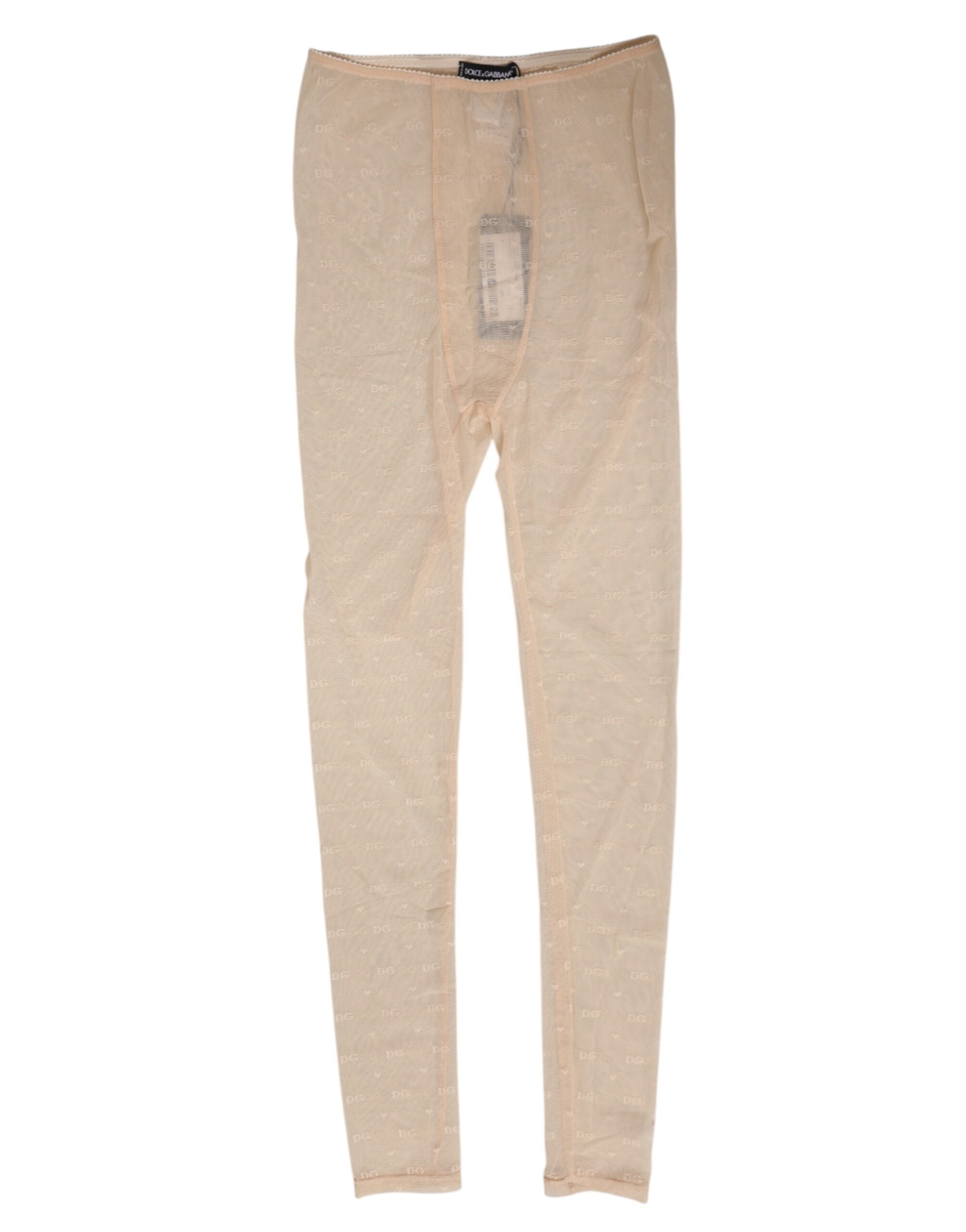Beige Nylon Stretch Logo Lace Leggings Underwear