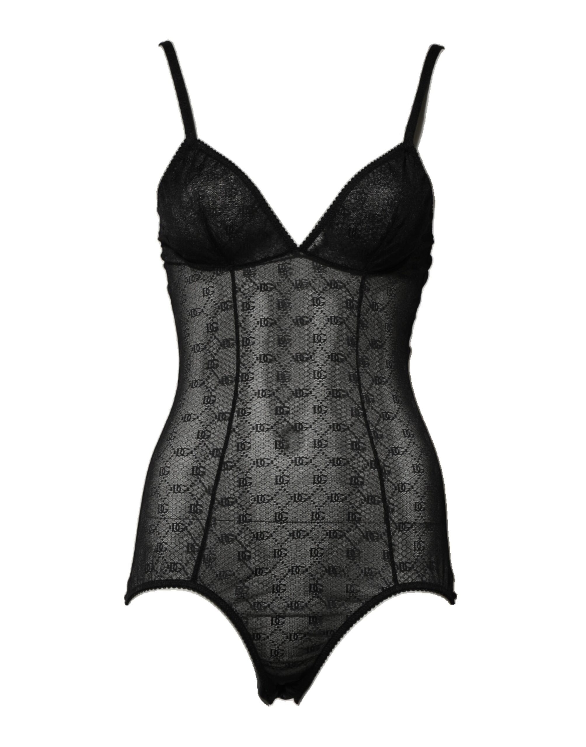 Black Nylon Stretch Bodysuit Lingerie Underwear