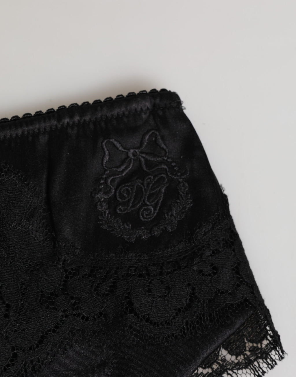 Black Silk Satin Floral Lace Panty Brief Underwear