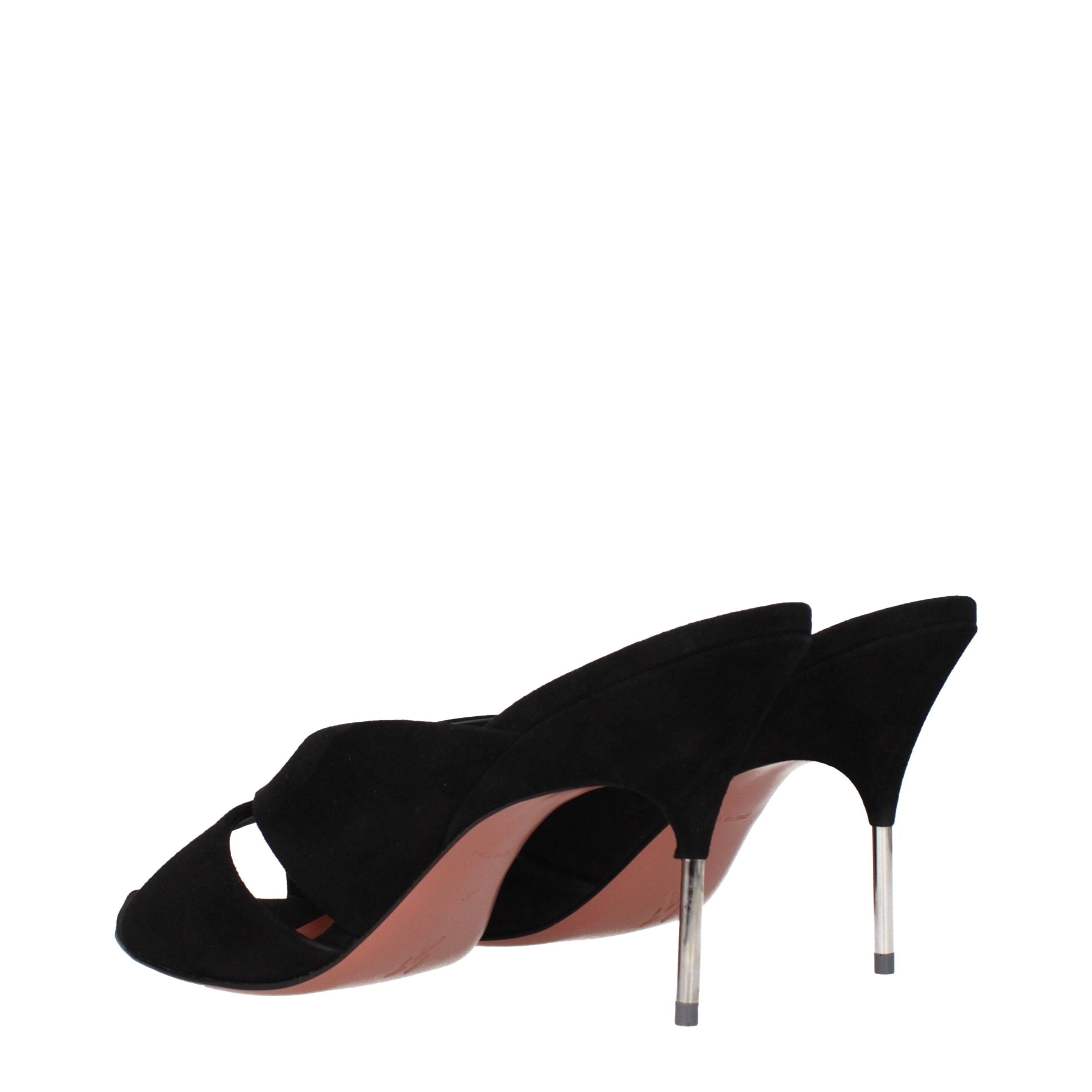 Black Leather Stiletto Heel Sandals