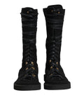 Black Alpaca Wool Suede Mid Calf Boots Shoes