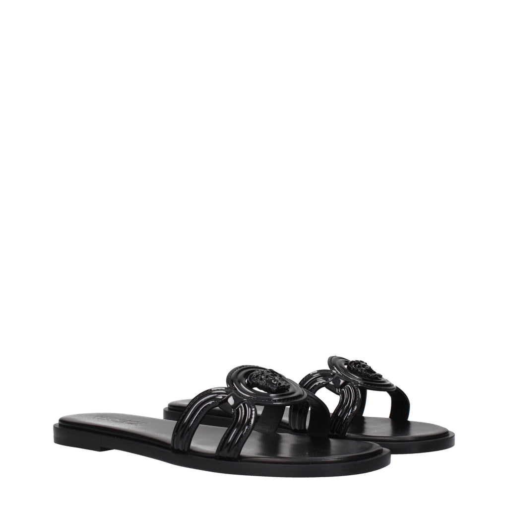 Versace Black Leather Slippers