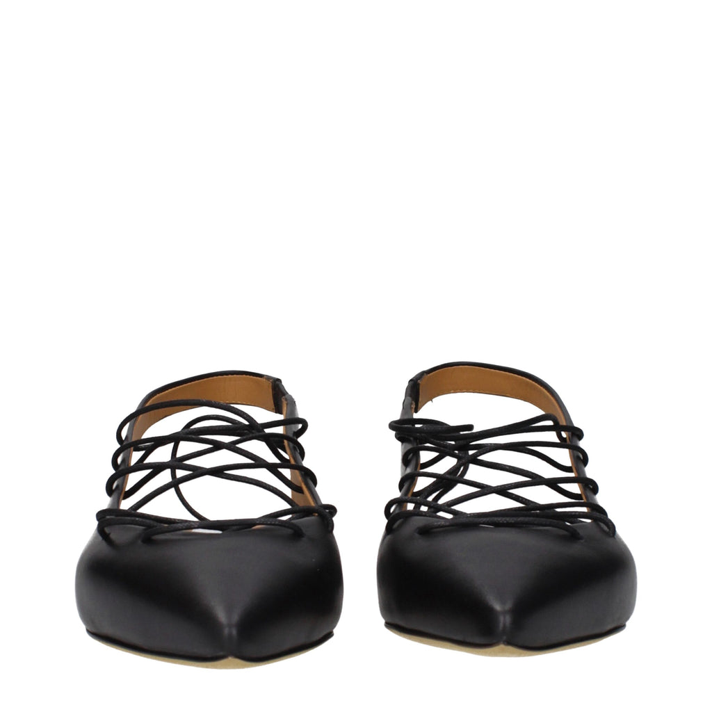 Black Leather Flats