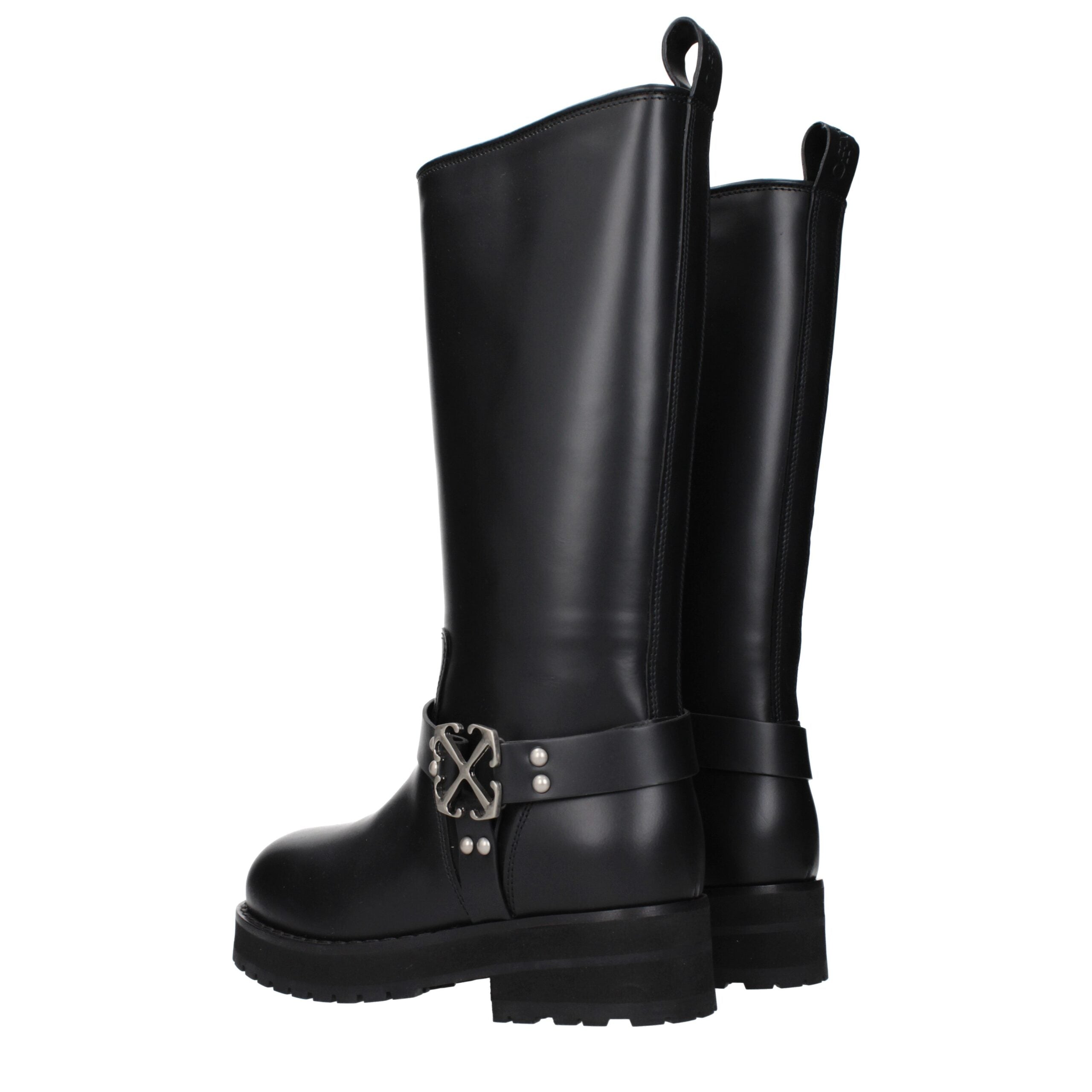 Black Leather Flat Boots