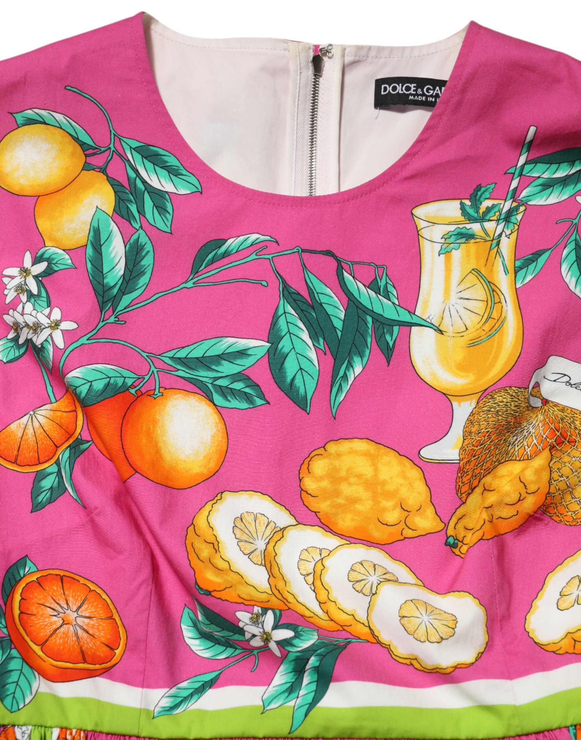 Pink Fruit Print A-line Mini Sleeveless Dress
