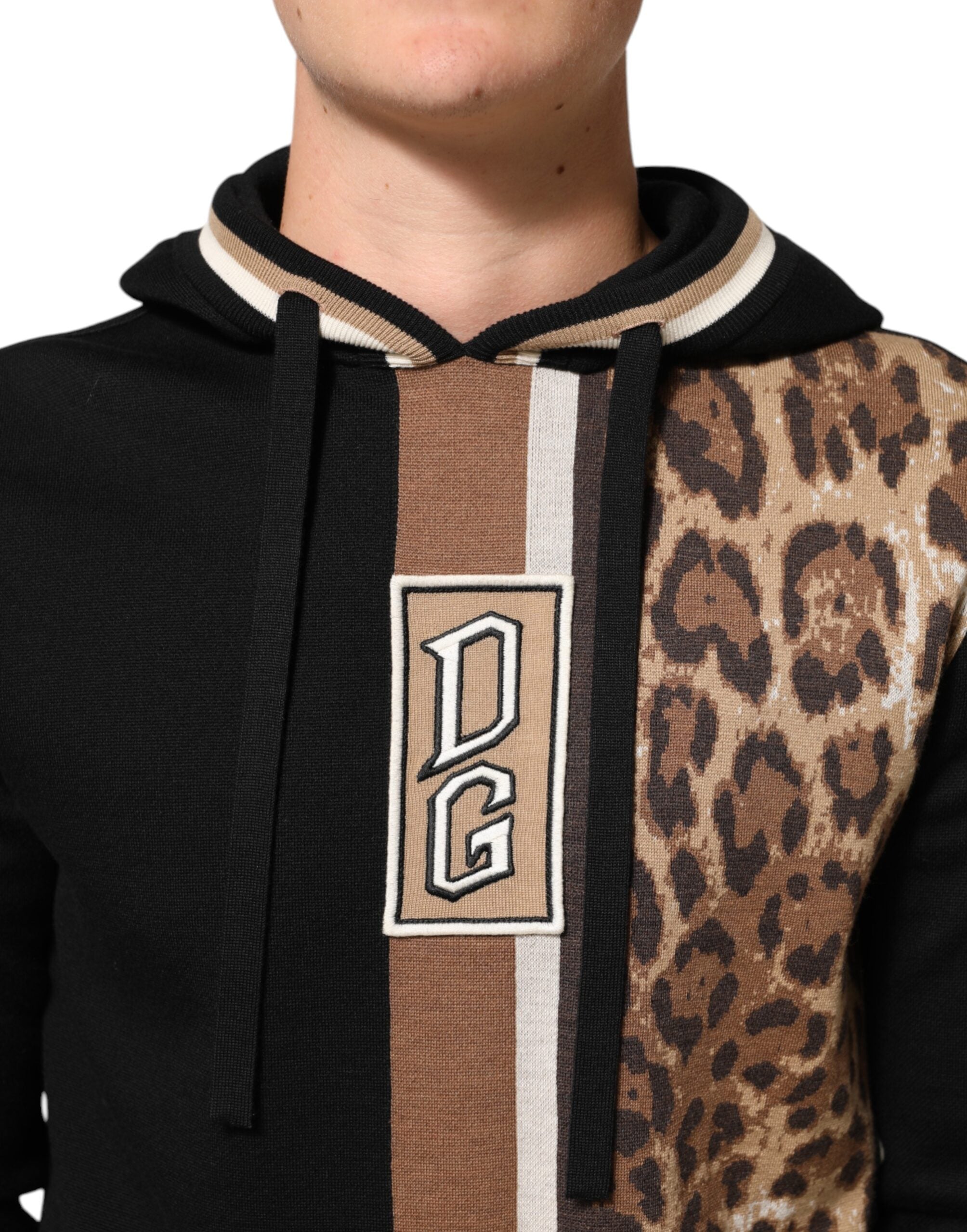 Black Leopard Logo Hooded Sweatshirt Sweater