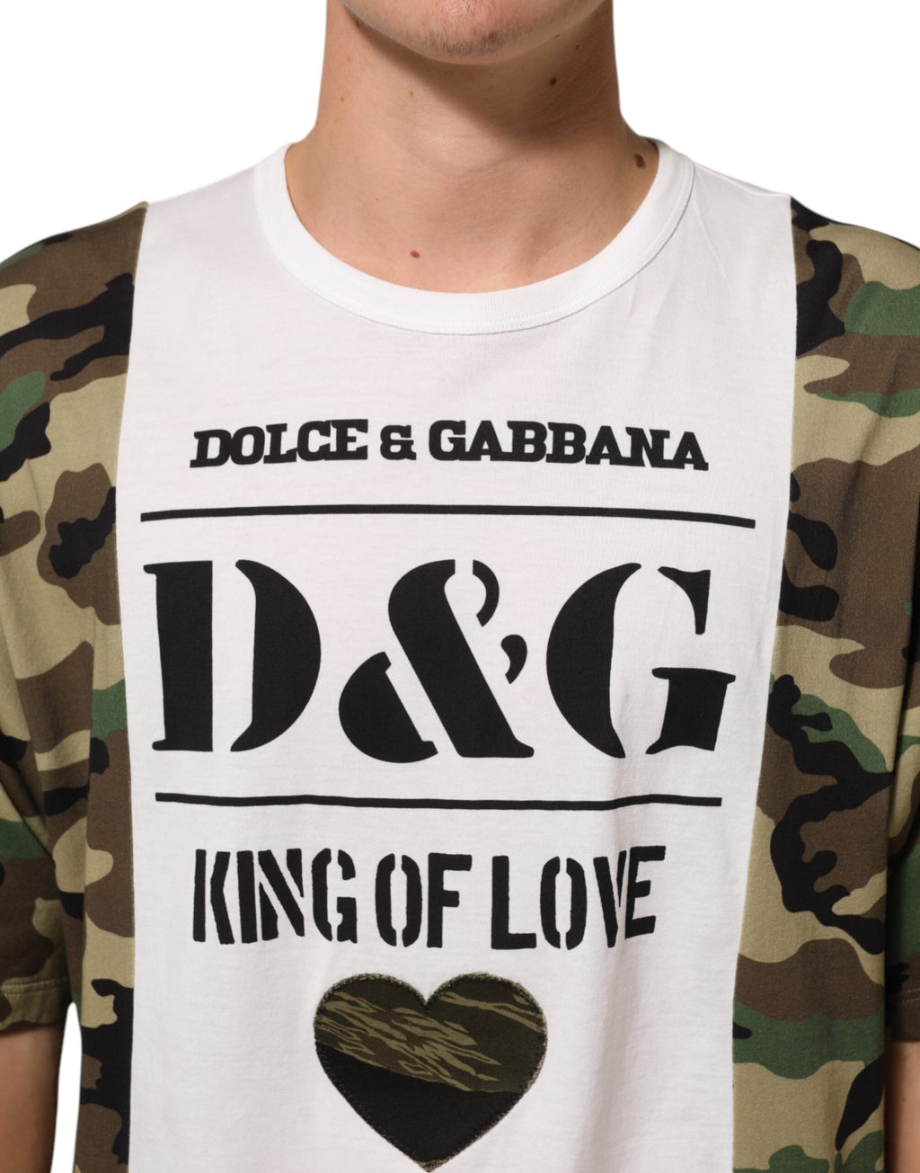 White Logo Camouflage Crew Neck Men T-shirt