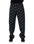 Blue Logo Print Straight Denim Men Jeans