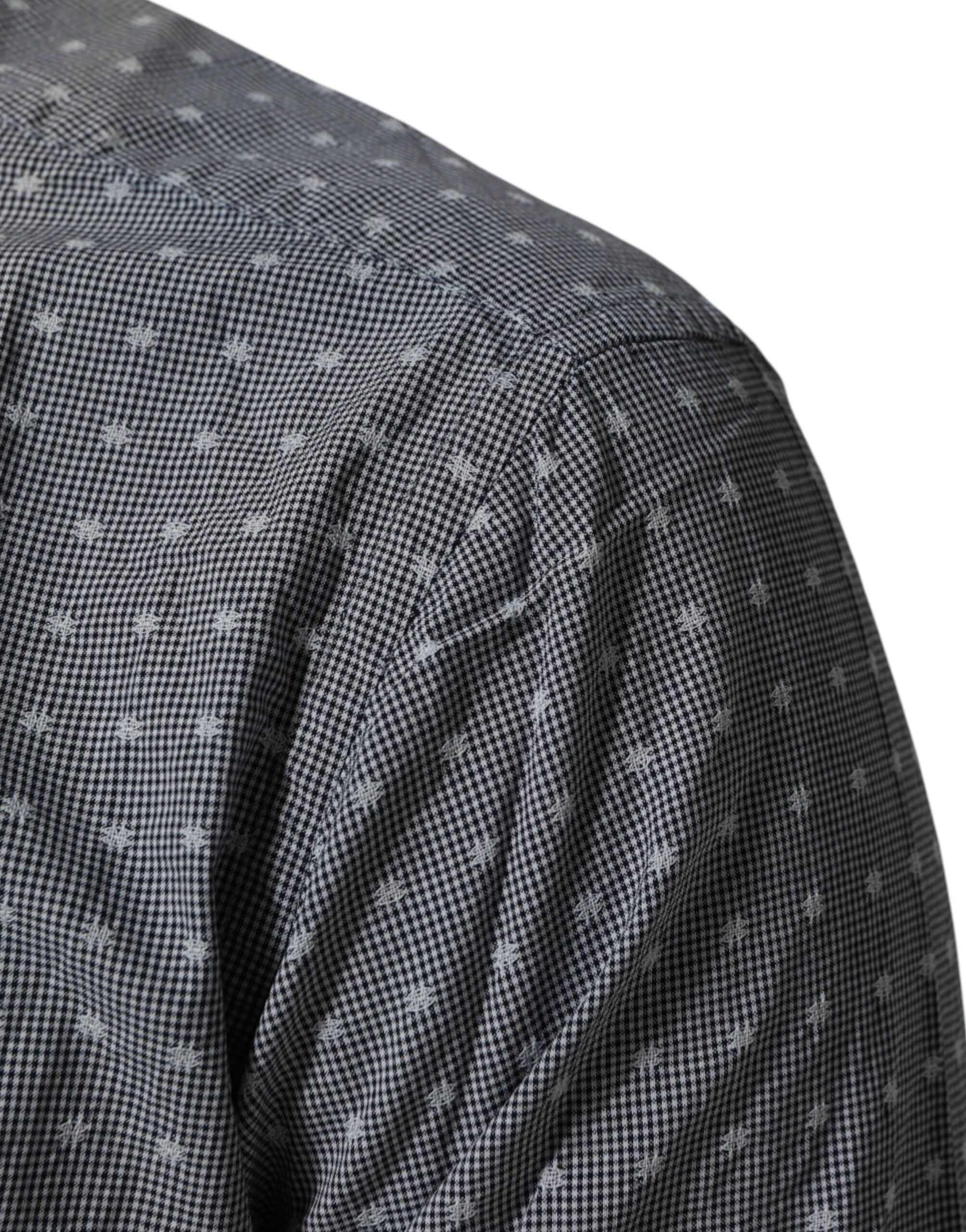 Gray Polka Dot Cotton Button Down Long Sleeves Shirt
