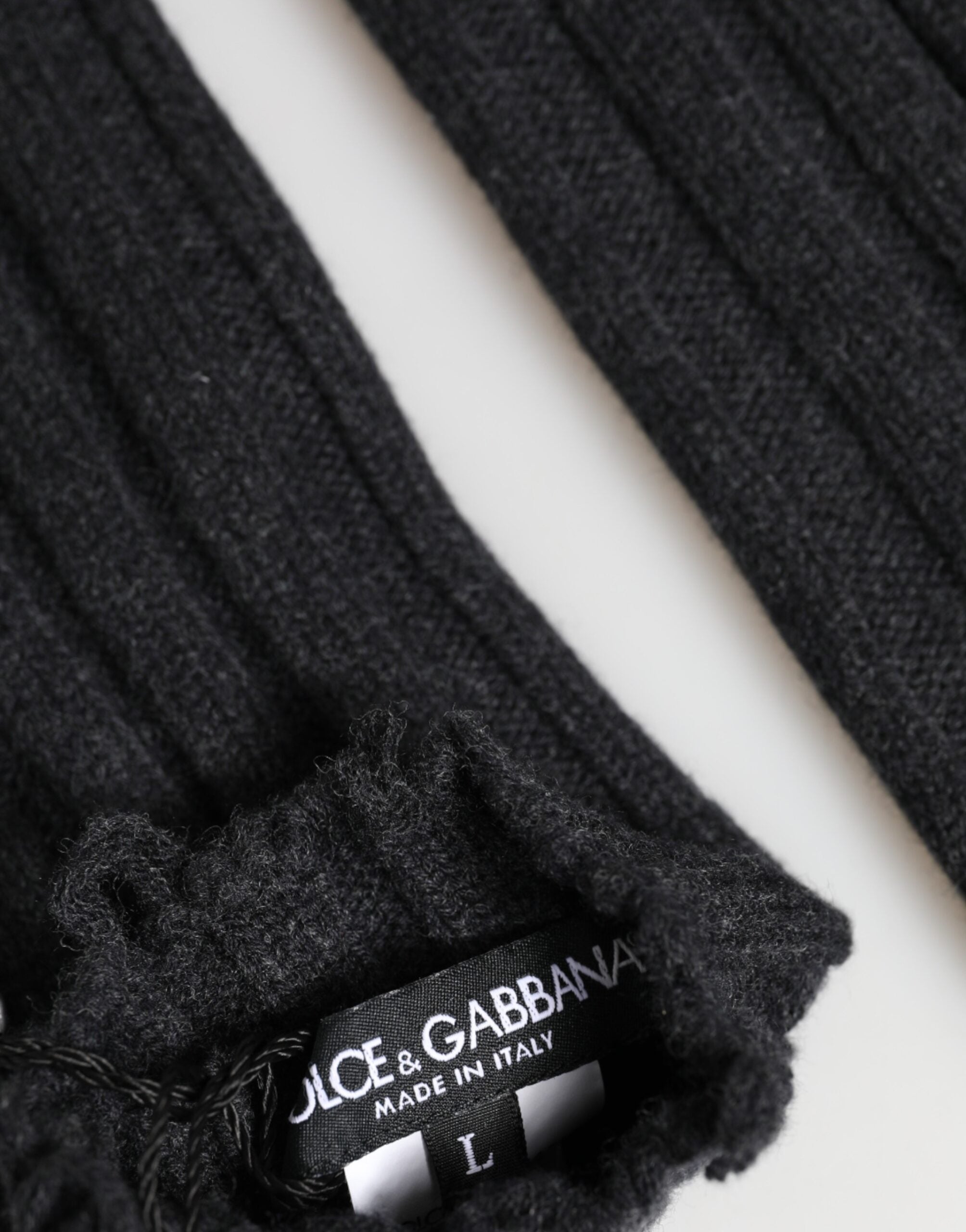 Black Virgin Wool Knitted Fingerless Gloves