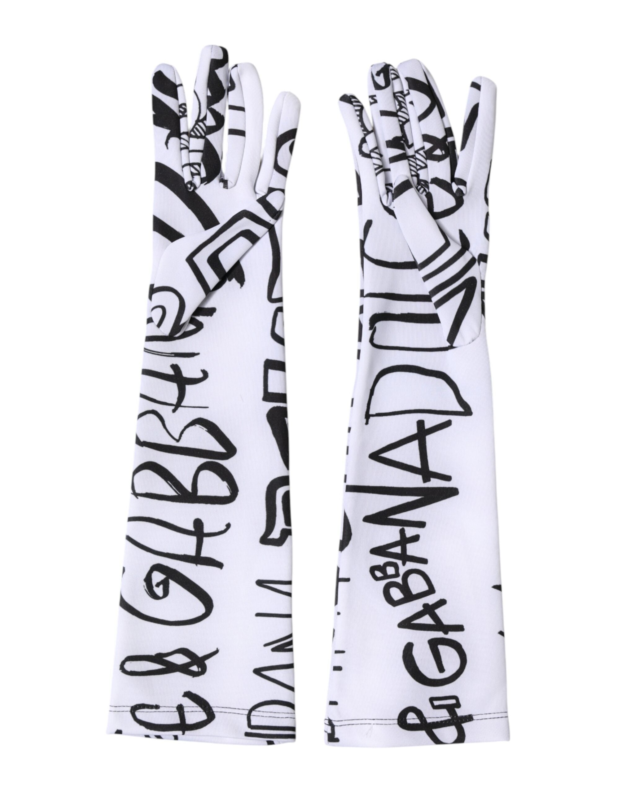 Black White DG Logo Elbow Length Mitten  Gloves