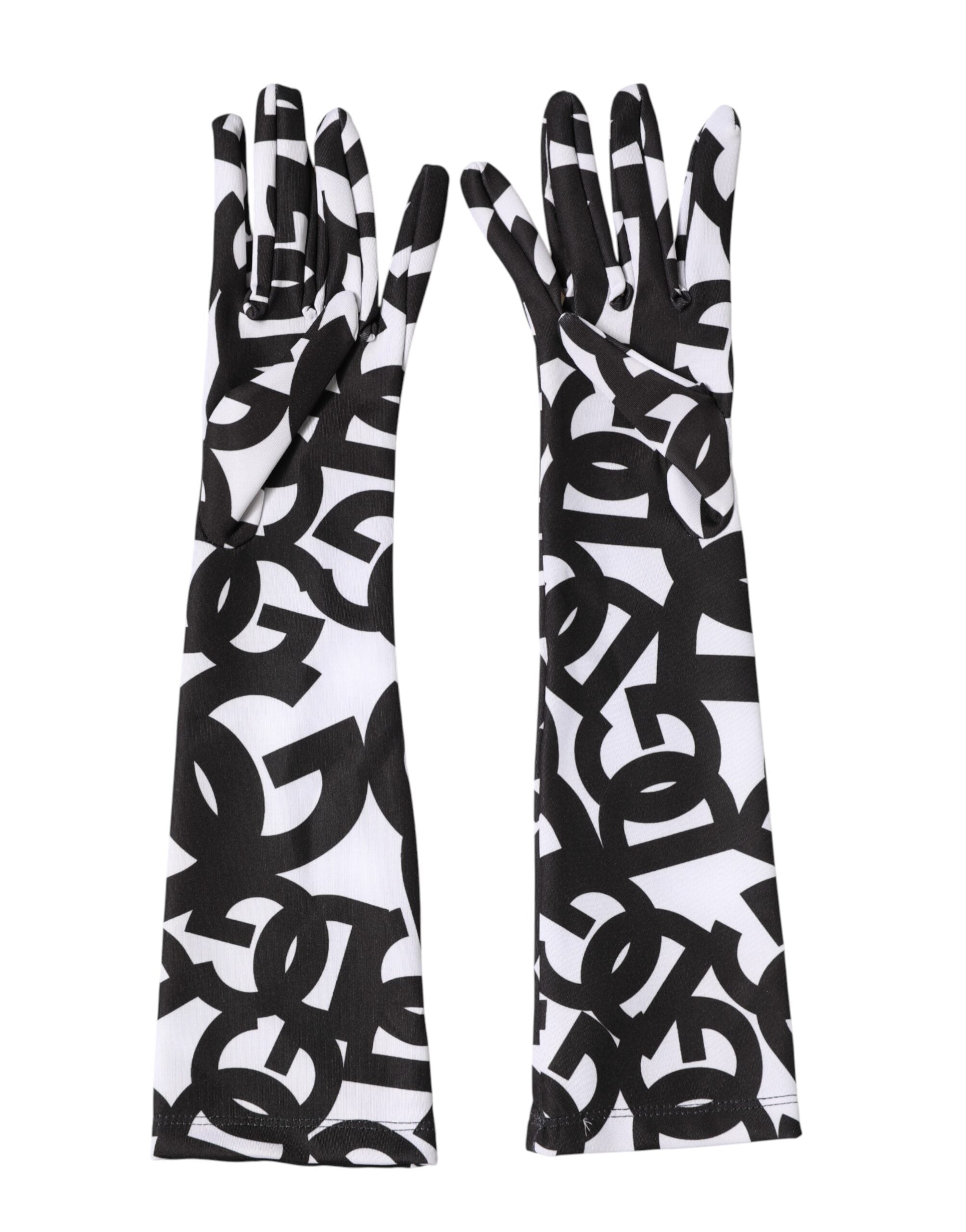 Black White DG Logo Elbow Length Mitten Gloves