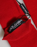 Red Wool Knitted Fingerless Elbow One Length Gloves