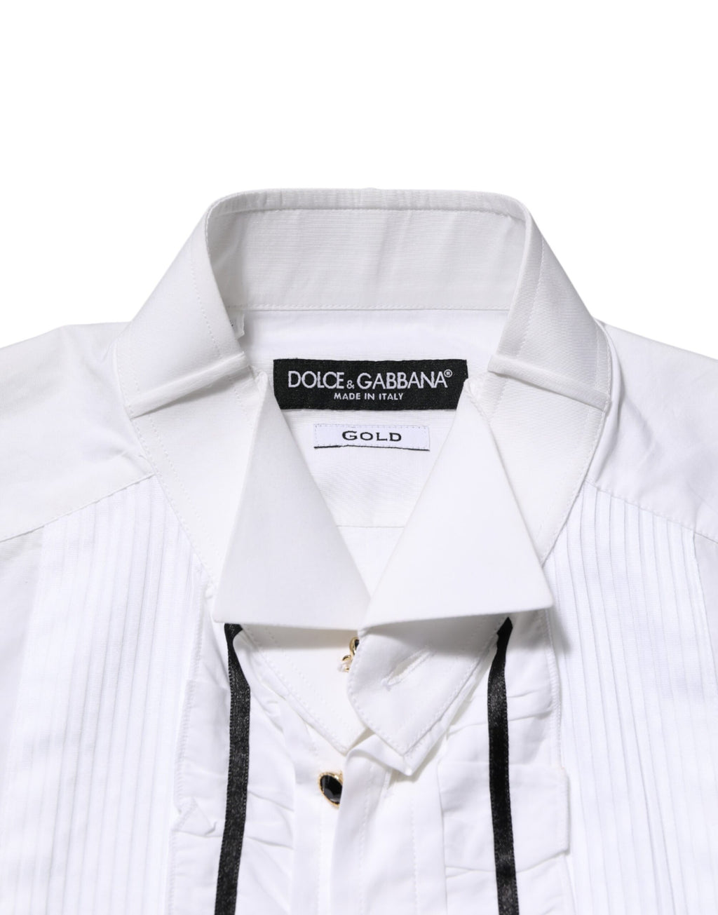 White Cotton Collared Long Sleeve GOLD Dress  Shirt