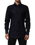 Blue Cotton Collared Long Sleeve GOLD Men Dress Shirt