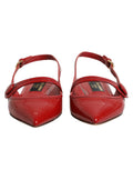 Red Leather Slingback Flats Sandals Shoes