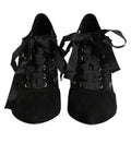 Black Floral High Heels LACE-UPS Pumps Shoes
