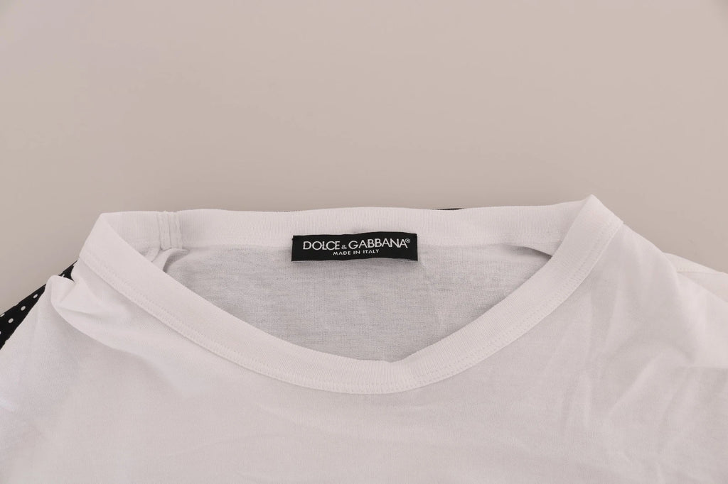 White Cotton Black Silk Scarf Top T-shirt